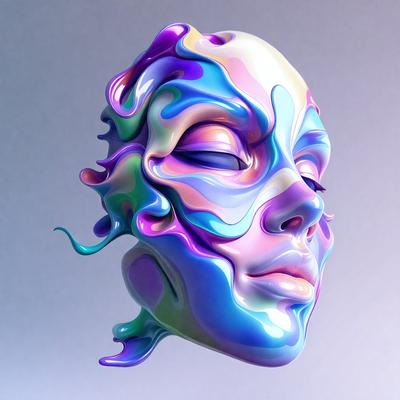 The primary subject of the image is a close-up of a colorful, abstract, and artistic face. The face is made up of various colors and patterns, giving it a unique and creative appearance. The setting is a gray background, which contrasts with the vibrant colors of the face. The visual style of the image is a combination of digital art and illustration, creating a striking and eye-catching representation of the face. The colors and mood of the image are lively and energetic, with the various colors and patterns contributing to a sense of playfulness and artistic expression.